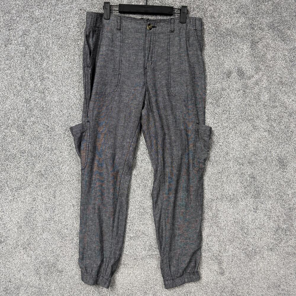 Sonoma Cargo Pants Womens Size 10 Gray Jogger Goth Linen Blend Lagenlook Utility